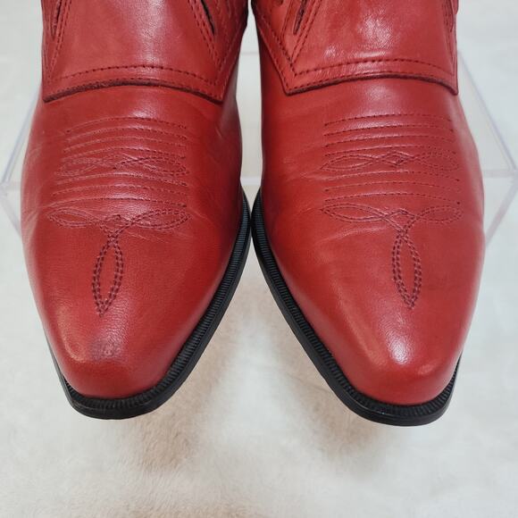 Vintage Victorian Gothic Blood Red Pointed Toe Ankle Boots 6.5 Western Romantic - Picture 7 of 11